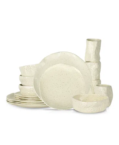 Stone By Mercer Project Atik Stoneware 16 Pc. Dinnerware Set, Service For 4 In Cream