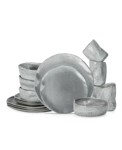 Stone By Mercer Project Atik Stoneware 16 Pc. Dinnerware Set, Service For 4 In Grey