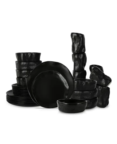 Stone By Mercer Project Atik Stoneware 32 Pc. Dinnerware Set, Service For 8 In Black