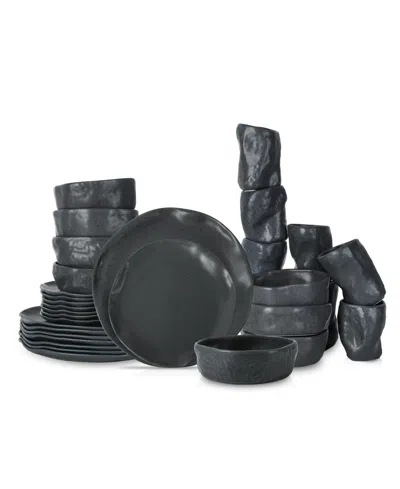 Stone By Mercer Project Atik Stoneware 32 Pc. Dinnerware Set, Service For 8 In Charcoal