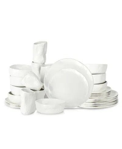 Stone By Mercer Project Atik Stoneware 32 Pc. Dinnerware Set, Service For 8 In White