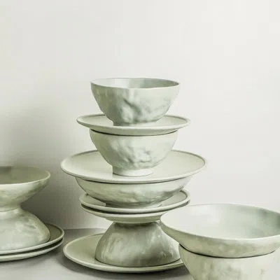 Stone By Mercer Project Dinnerware Set - Service For 8 In Sage Gray