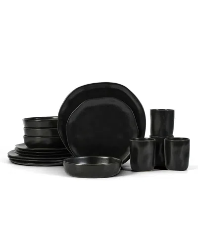 Stone By Mercer Project Hekonda Stoneware 16 Pc. Dinnerware Set, Service For 4 In Black