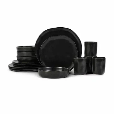 Stone By Mercer Project Hekonda 16-pc. Stoneware Dinnerware Set In Black