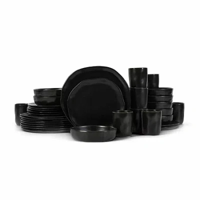 Stone By Mercer Project Hekonda 32-pc. Stoneware Dinnerware Set In Black