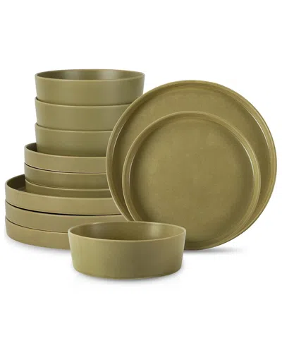 Stone By Mercer Project Modan 12pc Dinnerware Set In Green