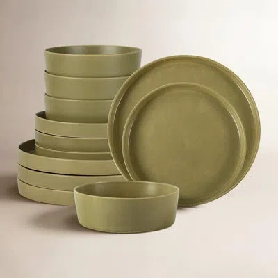 Stone By Mercer Project Modan Dinnerware Set - Service For 4 In Green