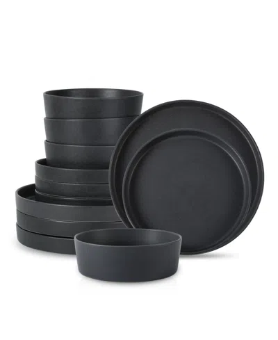 Stone By Mercer Project Modan Stoneware 12 Pc. Dinnerware Set, Service For 4 In Charcoal