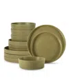 Stone By Mercer Project Modan Stoneware 12 Pc. Dinnerware Set, Service For 4 In Green