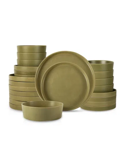 Stone By Mercer Project Modan Stoneware 24 Pc. Dinnerware Set, Service For 8 In Green