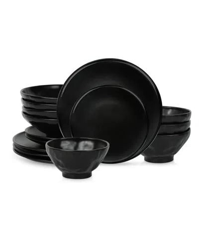 Stone By Mercer Project Nendo Stoneware 16 Pc. Dinnerware Set, Service For 4 In Black