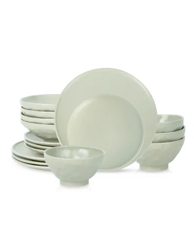 Stone By Mercer Project Nendo Stoneware 16 Pc. Dinnerware Set, Service For 4 In Sage-grey
