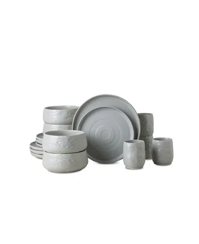 Stone By Mercer Project Shosai Stoneware 16 Pc. Dinnerware Set, Service For 4 In Gray Speckled