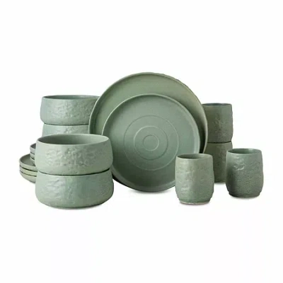 Stone By Mercer Project Shosai 16-pc. Stoneware Dinnerware Set In Green