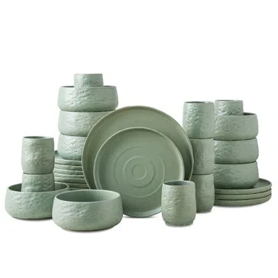 Stone By Mercer Project Shosai 32-piece Dinnerware Set Stoneware In Green