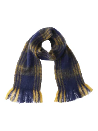 Stone Checked-pattern Scarf In Blue