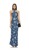 Stone Cold Fox Avery Gown In 蓝底花纹