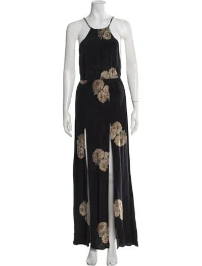 Pre-owned Stone Cold Fox Floral Print Long Dress In Black