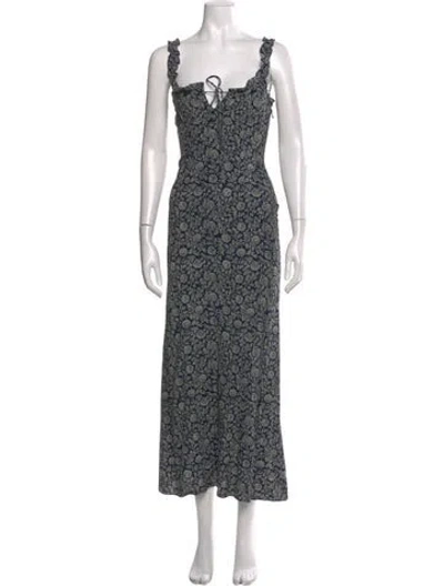 Pre-owned Stone Cold Fox Floral Print Long Dress In Blue