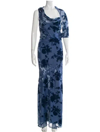Pre-owned Stone Cold Fox Floral Print Long Dress In Blue
