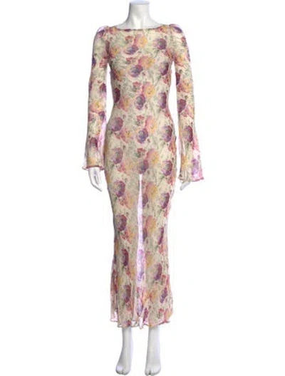 Pre-owned Stone Cold Fox Floral Print Long Dress In Neutrals