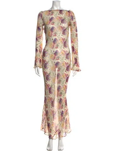 Pre-owned Stone Cold Fox Floral Print Long Dress In Neutrals