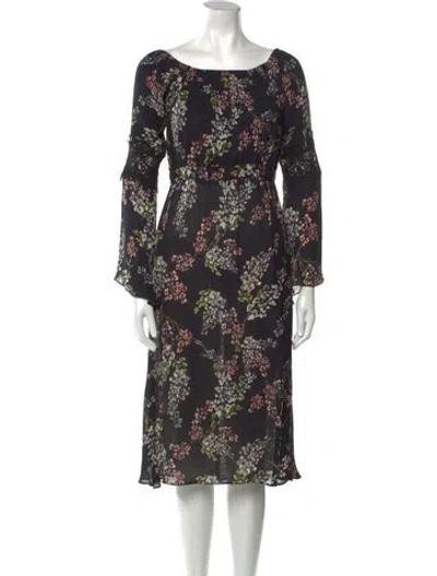 Pre-owned Stone Cold Fox Floral Print Midi Length Dress In Black