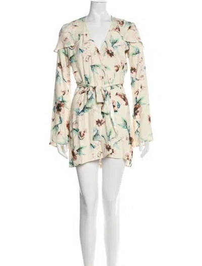 Pre-owned Stone Cold Fox Floral Print Mini Dress In Neutral