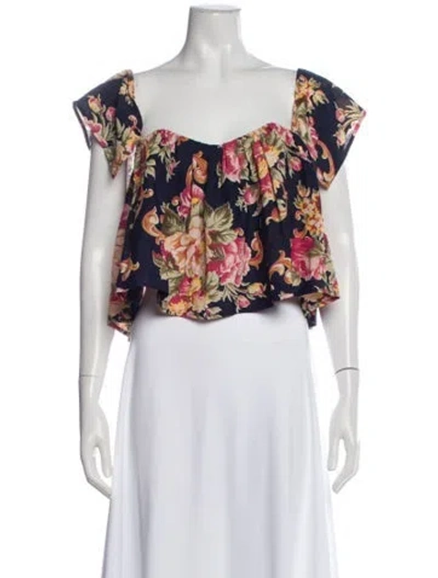 Pre-owned Stone Cold Fox Floral Print Square Neckline Crop Top In Blue