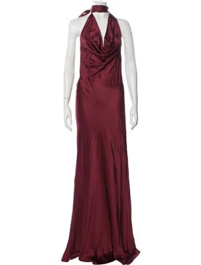 Pre-owned Stone Cold Fox Halterneck Long Dress In Burgundy