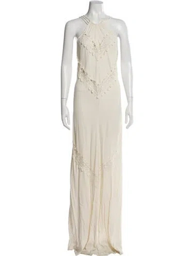 Pre-owned Stone Cold Fox Halterneck Long Dress In Neutral