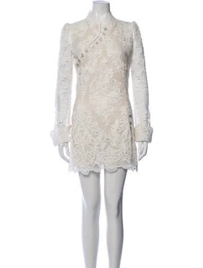Pre-owned Stone Cold Fox Lace Mini Dress In Neutrals/white