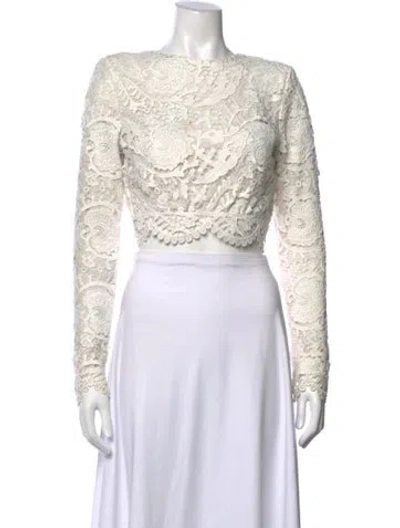 Pre-owned Stone Cold Fox Lace Pattern Crew Neck Crop Top In White