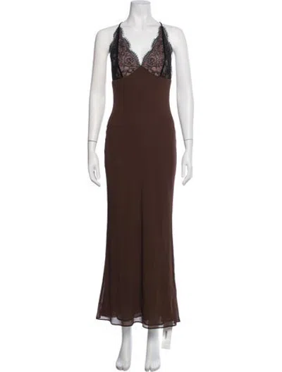 Pre-owned Stone Cold Fox Lace Pattern Long Dress In Brown