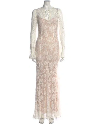 Pre-owned Stone Cold Fox Lace Pattern Long Dress In Neutrals