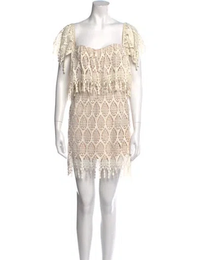 Pre-owned Stone Cold Fox Lace Pattern Mini Dress In Neutral