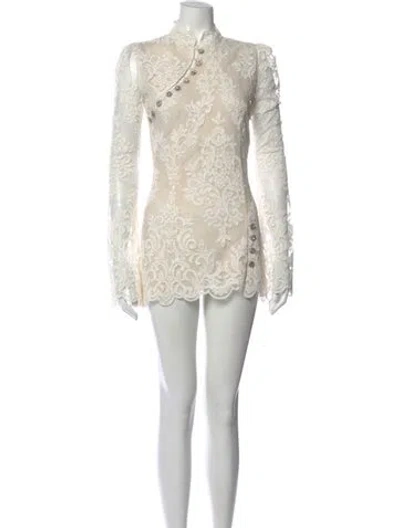 Pre-owned Stone Cold Fox Lace Pattern Mini Dress In White
