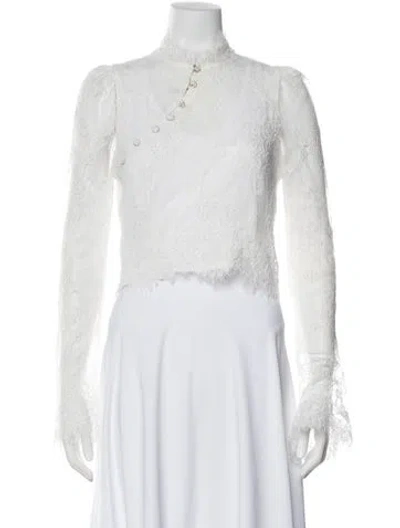 Pre-owned Stone Cold Fox Lace Pattern Mock Neck Blouse W/ Tags In White