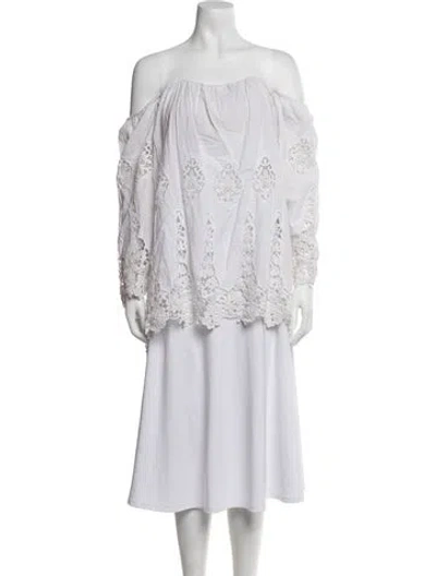 Pre-owned Stone Cold Fox Lace Pattern Off-the-shoulder Top In White