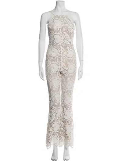 Pre-owned Stone Cold Fox Lace Pattern Scoop Neck Jumpsuit In White