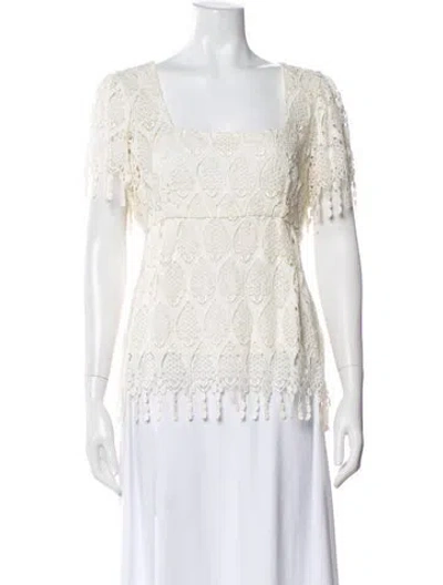 Pre-owned Stone Cold Fox Lace Pattern Square Neckline Blouse In Neutral