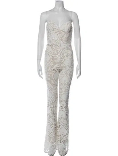 Pre-owned Stone Cold Fox Lace Pattern Strapless Jumpsuit W/ Tags In White