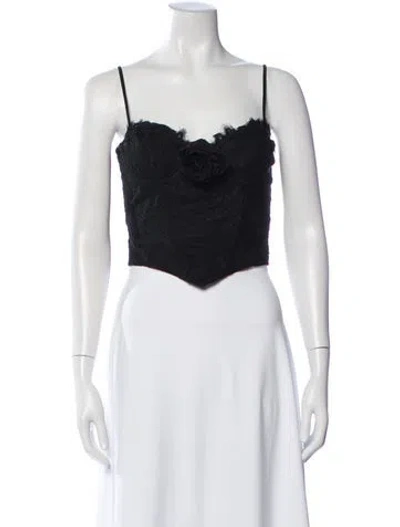 Pre-owned Stone Cold Fox Lace Pattern V-neck Crop Top In Black