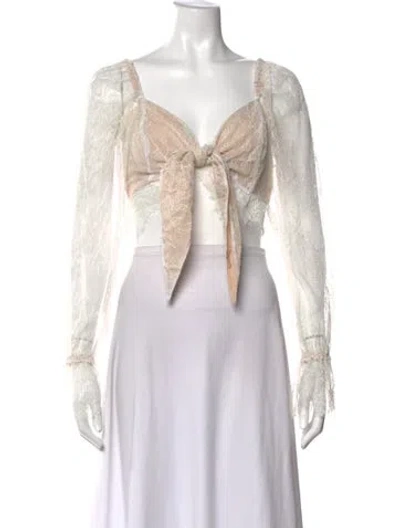 Pre-owned Stone Cold Fox Lace Pattern V-neck Crop Top In White