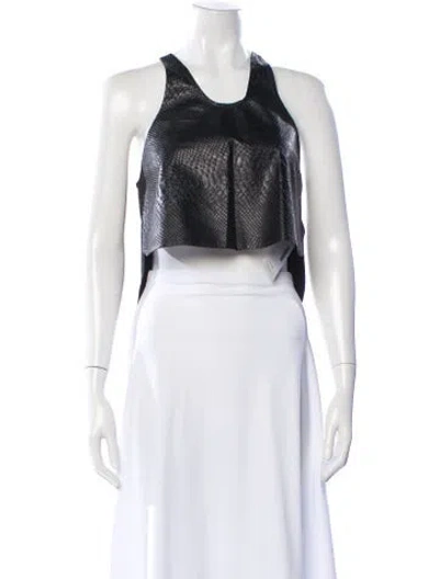 Pre-owned Stone Cold Fox Leather Animal Print Top In Green