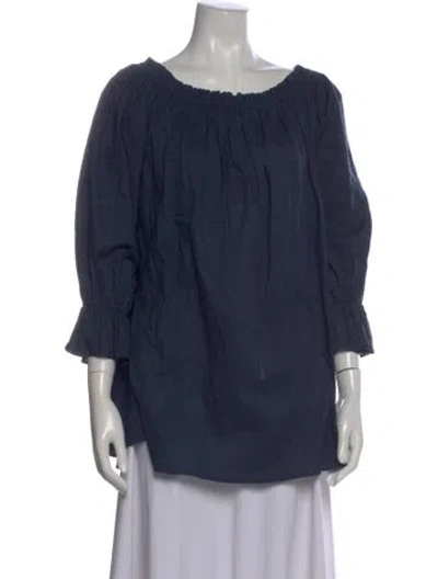 Pre-owned Stone Cold Fox Linen Off-the-shoulder Blouse In Blue