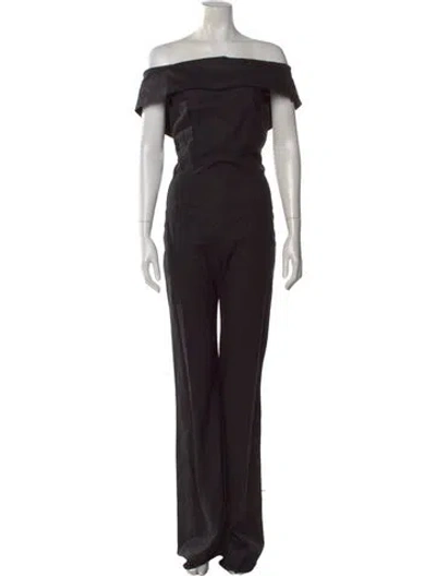 Pre-owned Stone Cold Fox Linen Off-the-shoulder Jumpsuit In Black