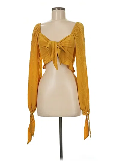 Pre-owned Stone Cold Fox Long Sleeve Silk Top Yellow Sweetheart Neckline Tops