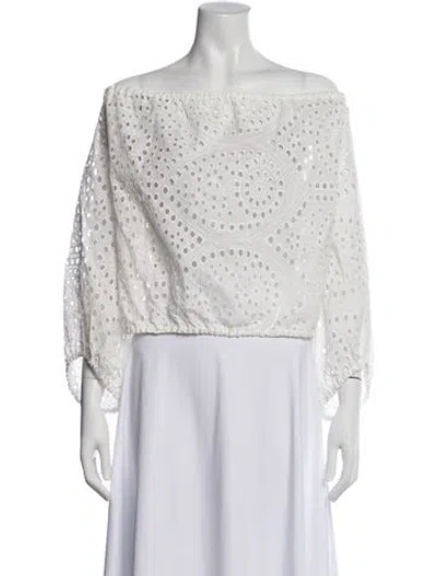 Pre-owned Stone Cold Fox Patterned Off-the-shoulder Crop Top In White