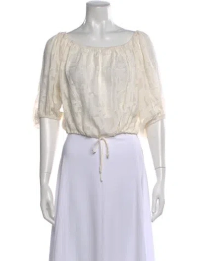 Pre-owned Stone Cold Fox Patterned Off-the-shoulder Top In White
